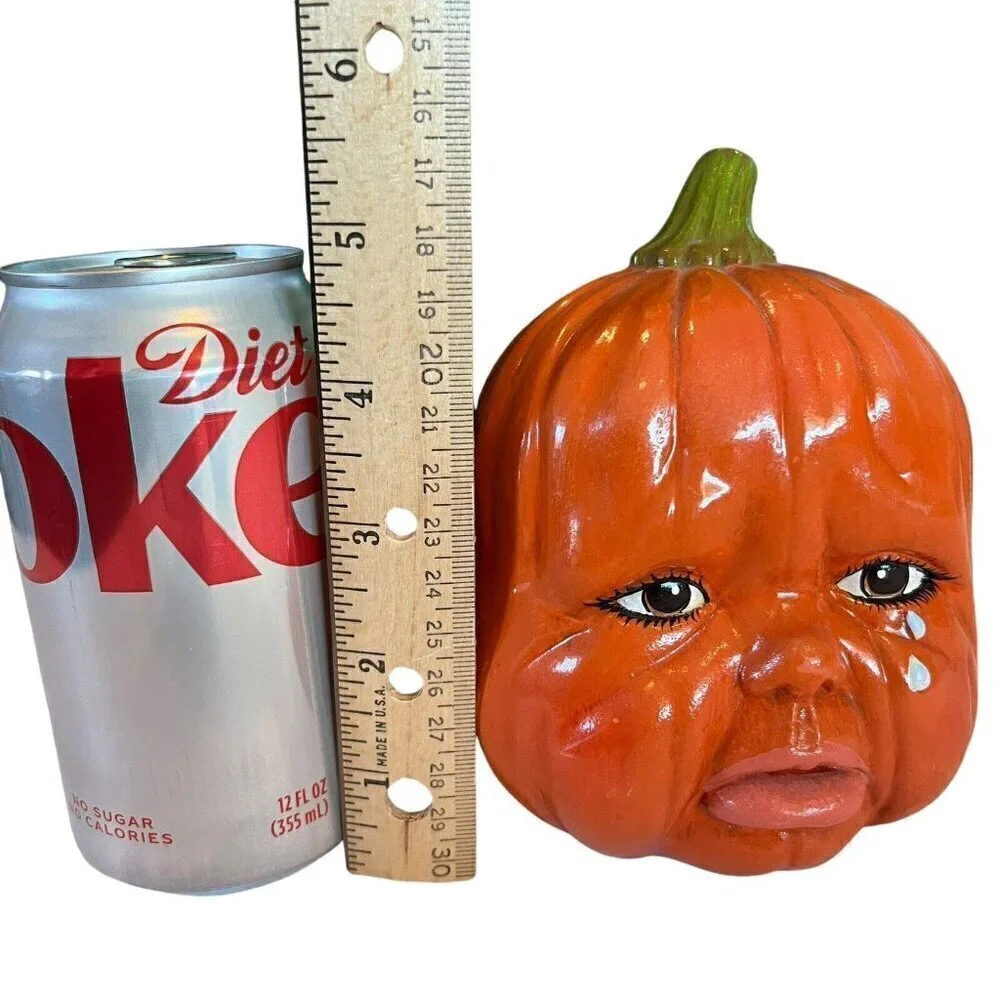 Creepy Anthropomorphic Crying Baby Face Tears Pumpkin Halloween Jack o Lantern
